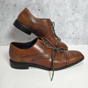 Johnston & Murphy Mens Brown Leather Oxford Dress Shoes Size 9M Cap Toe